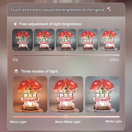 Nightstand Table Lamp Rechargeable Bedroom Bedside Decorative Lamp Crystal Flower Rose for Girl Valentine'S Day Birthday Gift