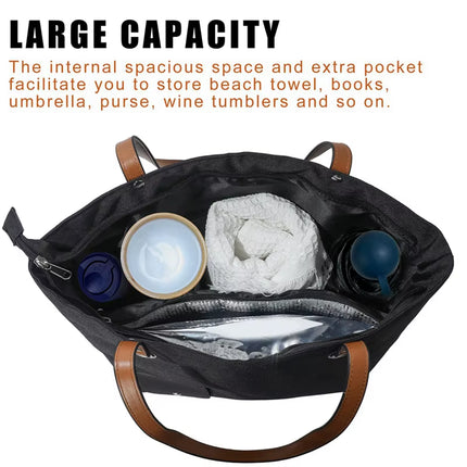 Hot Wine Tote Bag, Beach Cooler for Travel Gift, Leakproof Insulated Purse Carrier with Spout Compartments