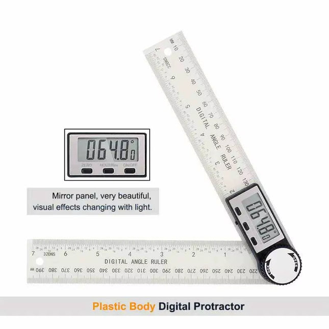 2 in 1 Angle Finder Tool for Woodworking Measurement 8 "/200 Mm, Plastic Angle Ruler with Digital Display, 360° Digital Protract
