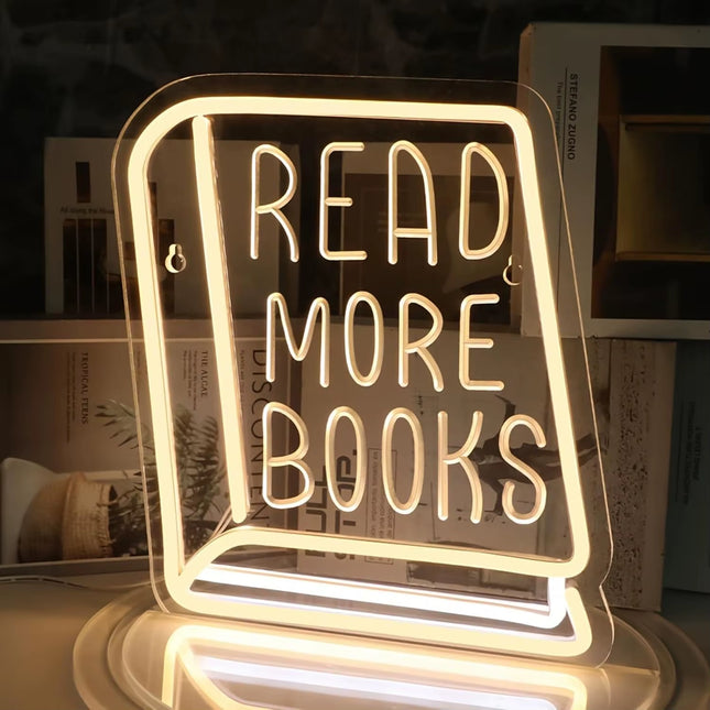 Read More Books Neon Sign Book LED Sign for Study Room Classroom Library Wall Decor Encourage People to Love Reading
