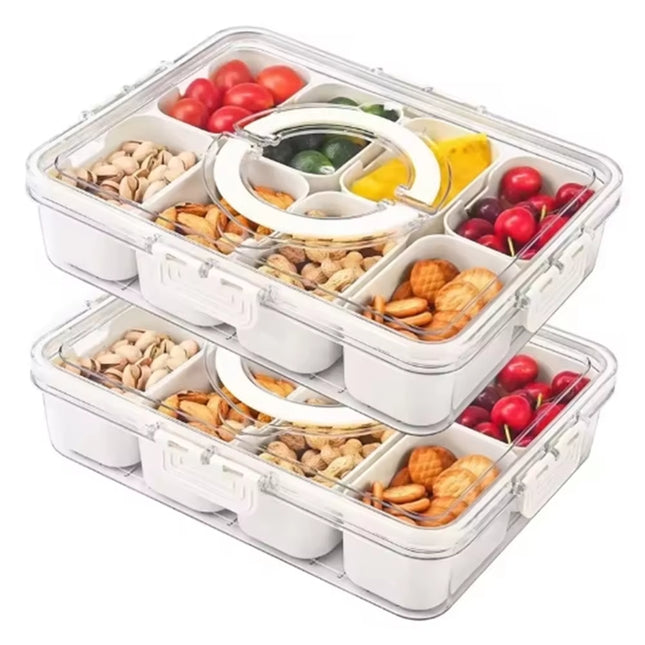 4Grid /8 Grid Snack Box Container, Portable Travel Charcuterie Board with Lid, Refrigerator Food Storage Box, Snack Organizer