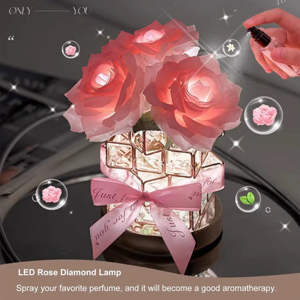 Nightstand Table Lamp Rechargeable Bedroom Bedside Decorative Lamp Crystal Flower Rose for Girl Valentine'S Day Birthday Gift